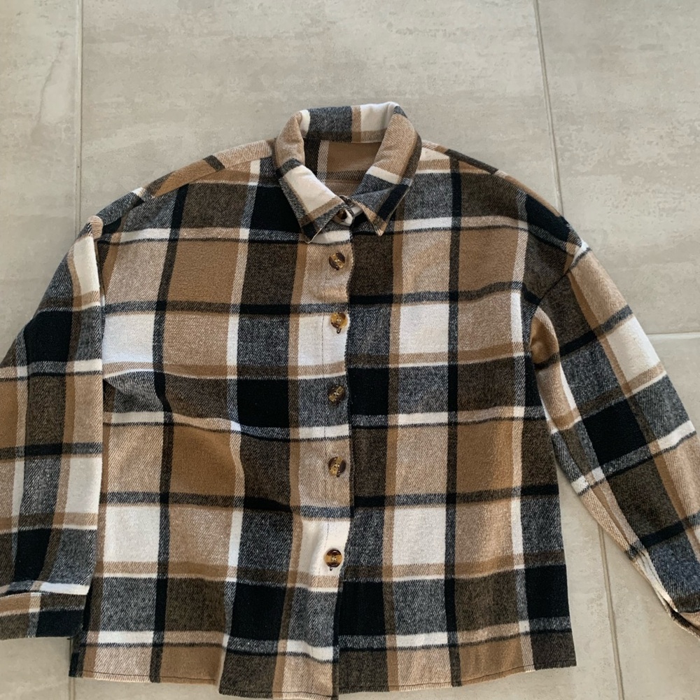 SHEIN Checkered Button-Up Shirt in Black and Brown